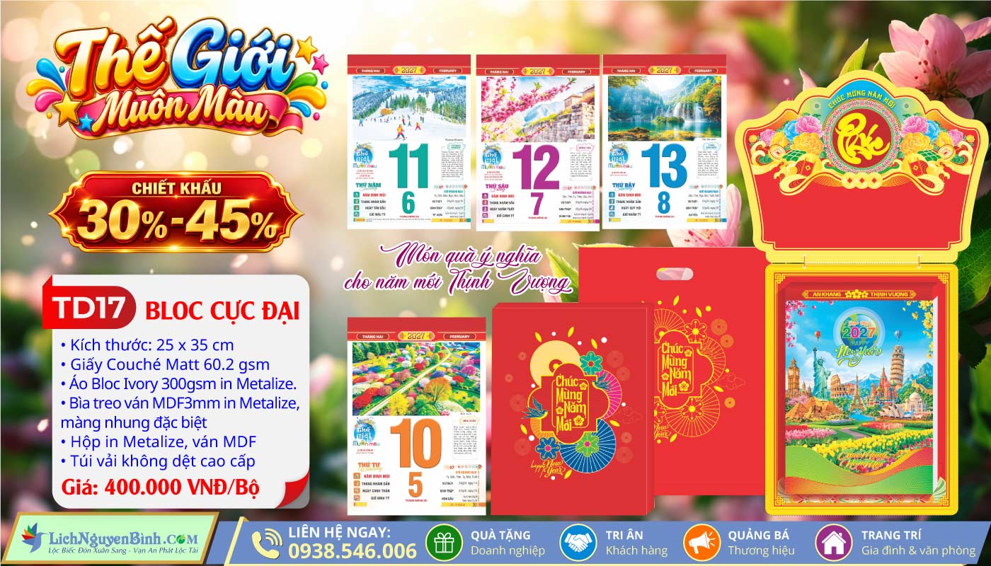 MS: TD17 - Thế Giới Muôn Màu (Đầu Treo Chữ Phúc) - Bloc Cực Đại (25x35cm)