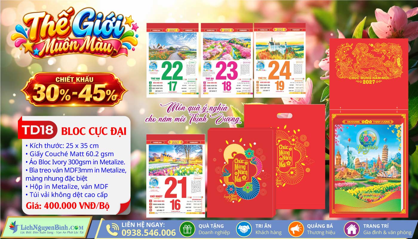 MS: TD18 - Thế Giới Muôn Màu (Đầu Treo Đinh Mùi Cát Tường) - Bloc Cực Đại (25x35cm)