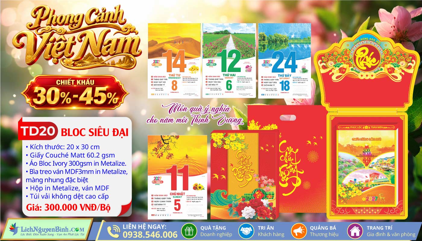 MS: TD20 - Phong Cảnh Việt Nam (Đầu Treo Chữ Phúc) - Bloc Siêu Đại (20x30cm)