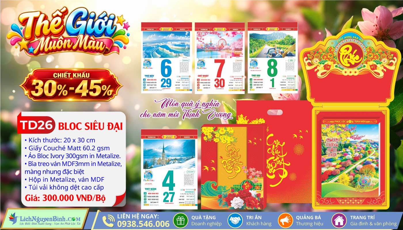 MS: TD26 - Thế Giới Muôn Màu (Đầu Treo Chữ Phúc) - Bloc Siêu Đại (20x30cm)