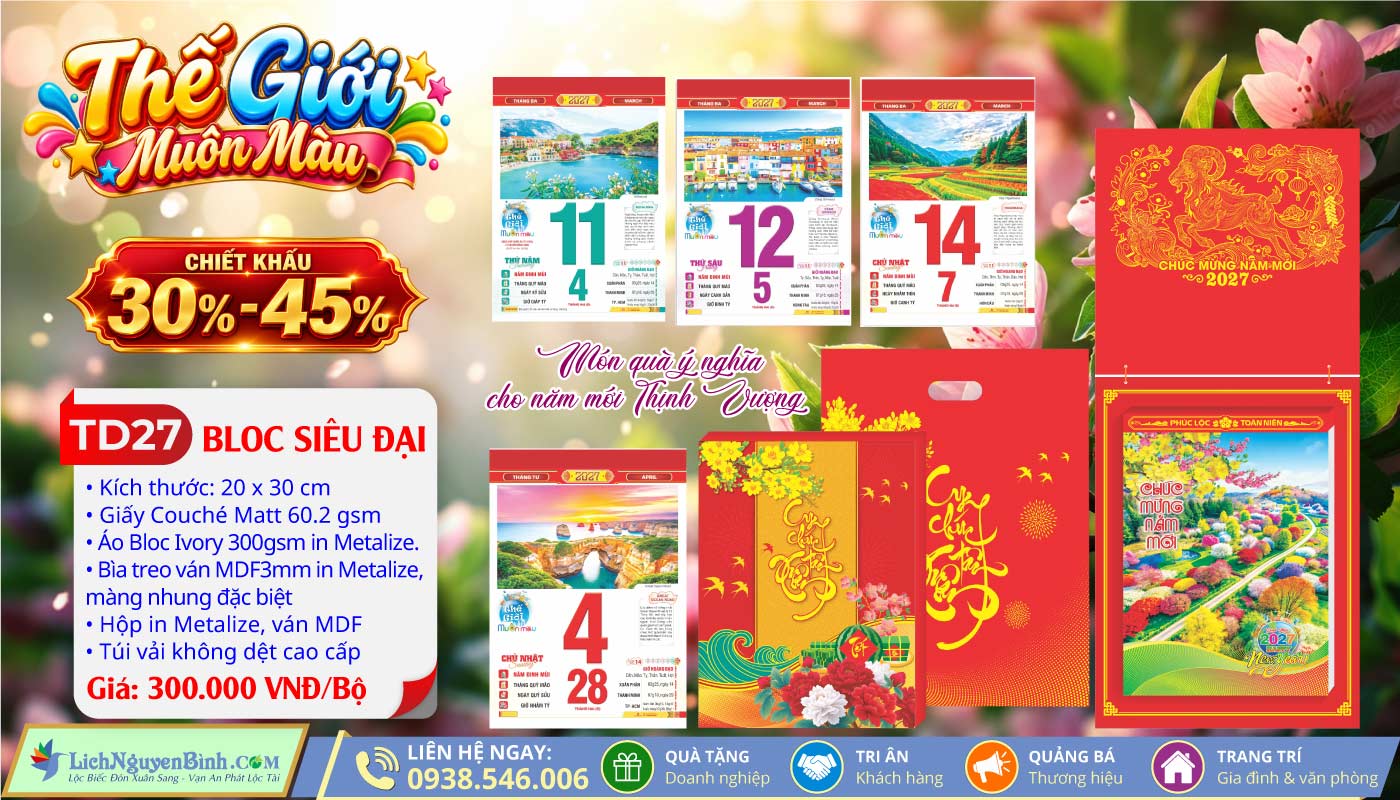 MS: TD27 - Thế Giới Muôn Màu (Đầu Treo Đinh Mùi Cát Tường) - Bloc Siêu Đại (20x30cm)