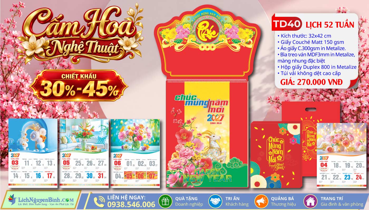 MS: TD40 - Cắm Hoa Nghệ Thuật - Lịch 52 Tuần