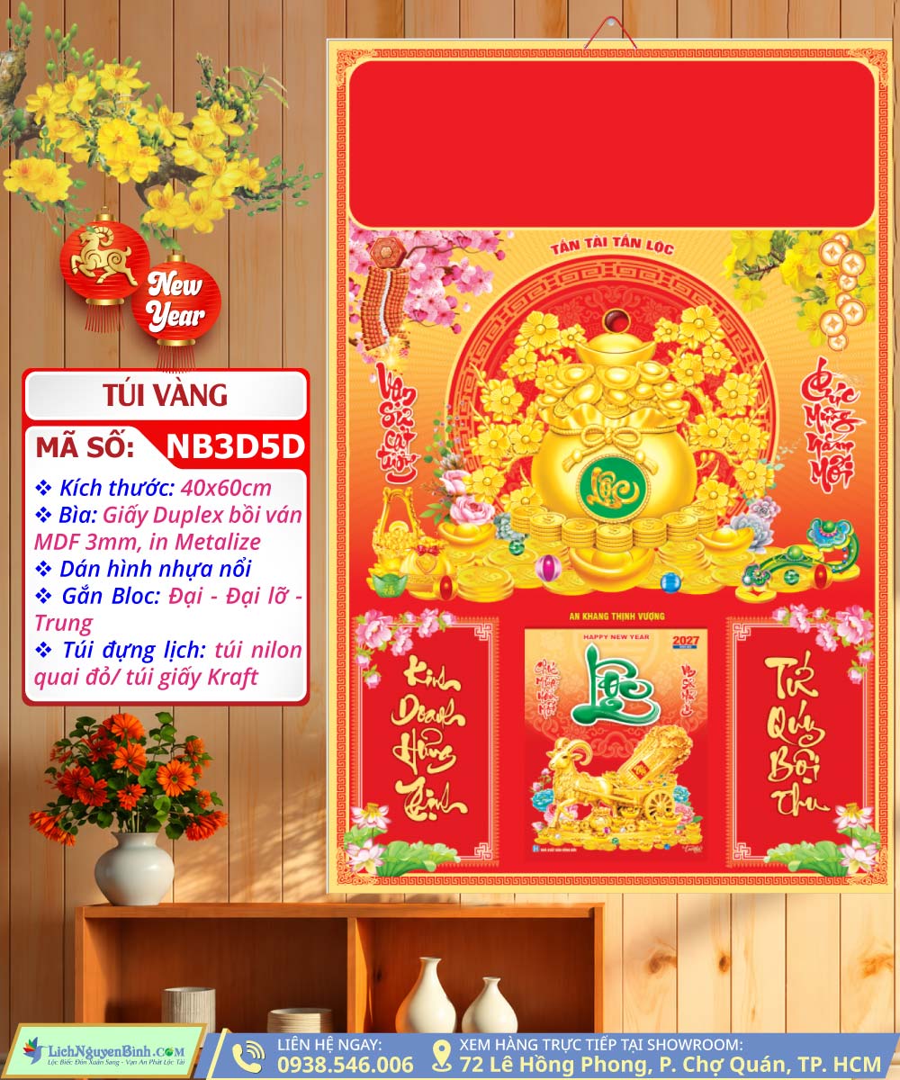 Bìa Đại Dán Nổi Túi Vàng
